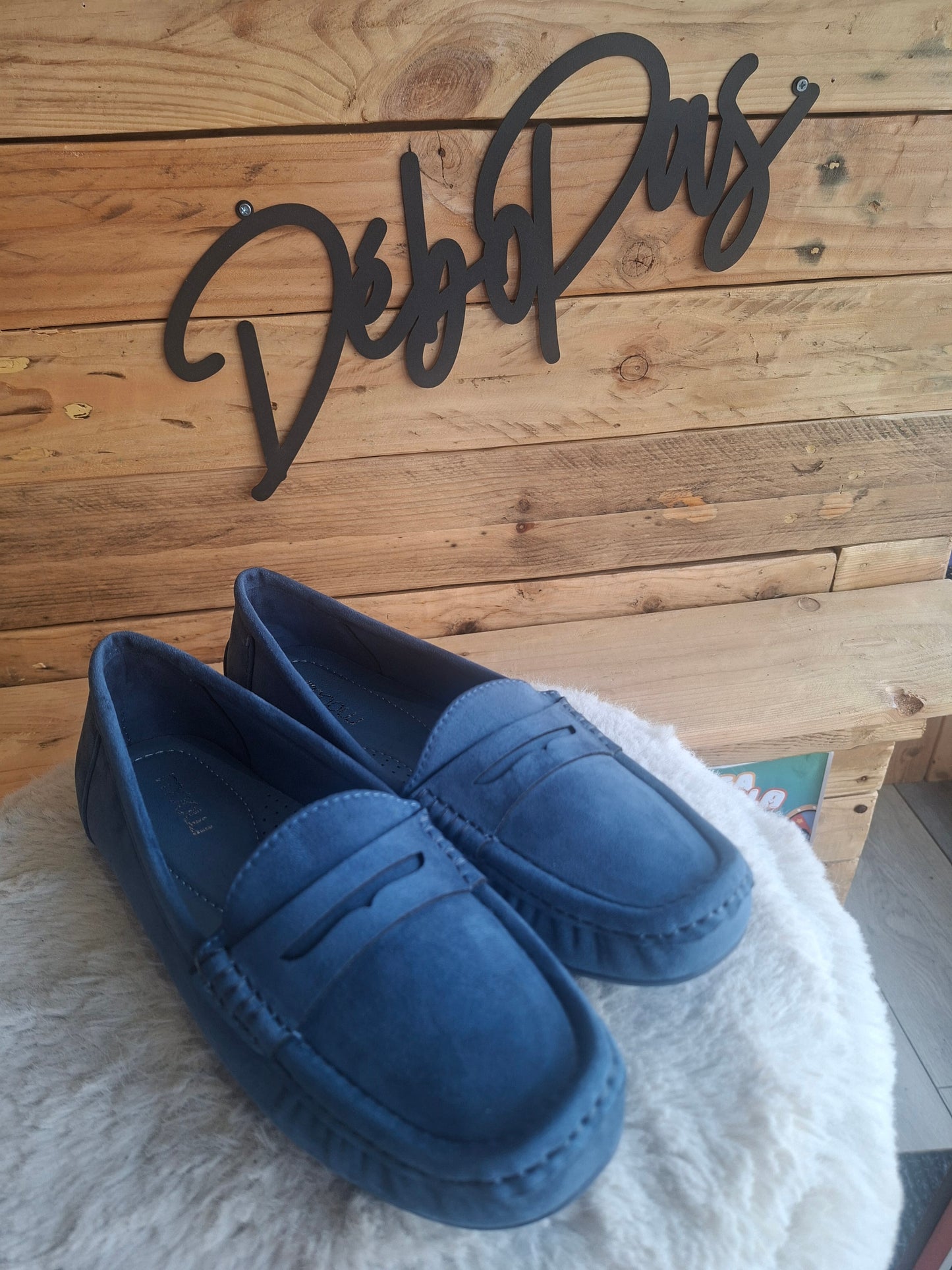 Mocassins bleu effet suédine