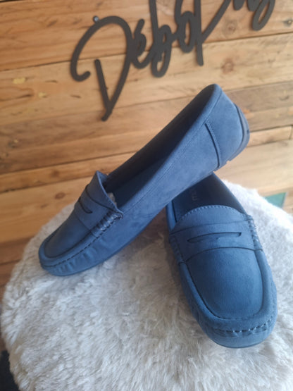 Mocassins bleu effet suédine