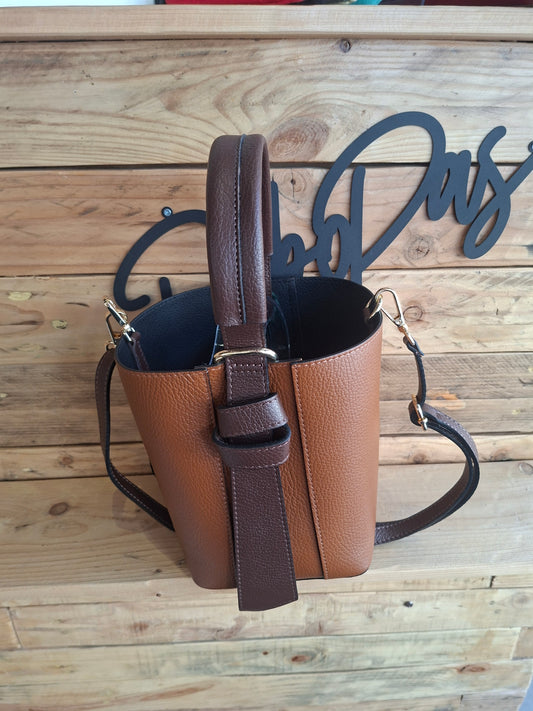 Sac seau en cuir marron