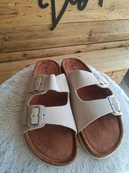 Mules beige double boucles