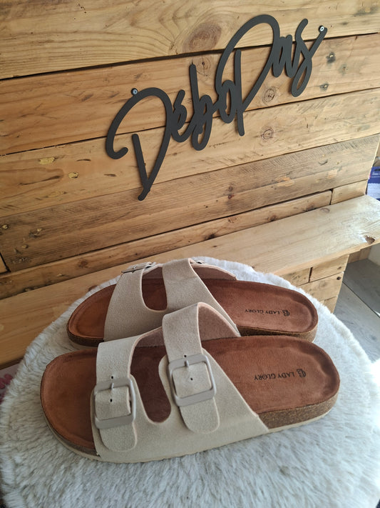 Mules beige double boucles