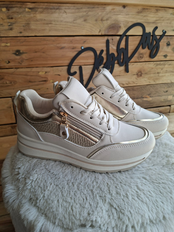 Baskets beige et or